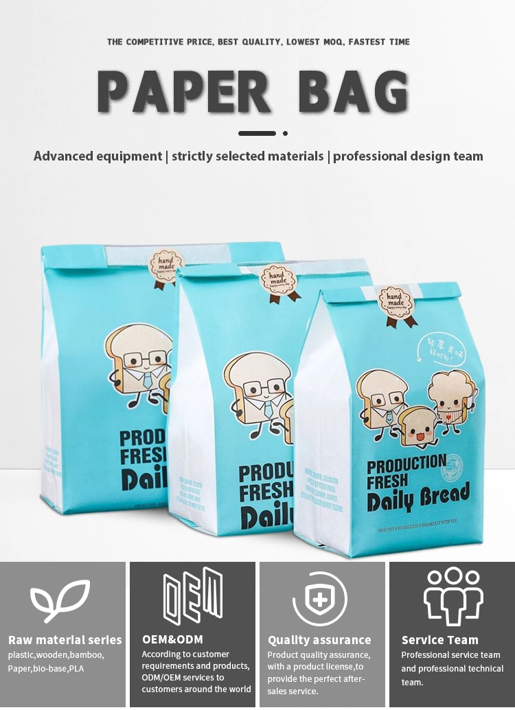 Paper Bread Bag Kraft Food Packaging Storage Bakery Bag with Front Window