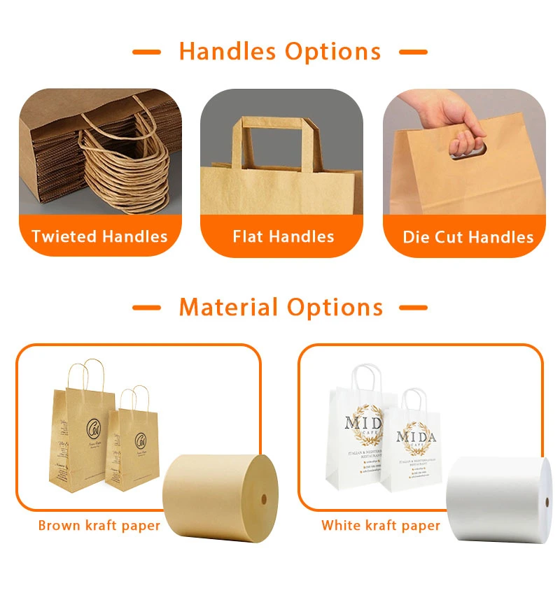 Custom Wholesale Kraft Paper Takeaway Die Cut Handle Paper Bag for Fast Food Packaging